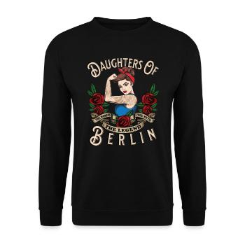 Berlin Frau Geschenk daughters of Berlin Frauen - Unisex Pullover - Schwarz - Vorne - Alina (178cm) & Michal (187cm)