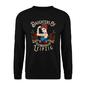Leipzig Frau Geschenk daughters of Leipzig Frauen - Unisex Pullover - Schwarz - Vorne - Alina (178cm) & Michal (187cm)
