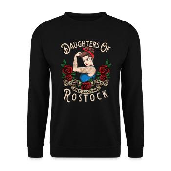 Rostock Frau Geschenk daughters of Rostock Frauen - Unisex Pullover - Schwarz - Vorne - Alina (178cm) & Michal (187cm)