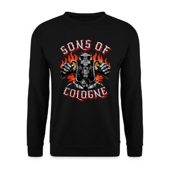 Köln Biker Geschenk sons of Cologne Biker - Unisex Pullover - Schwarz - Vorne - Alina (178cm) & Michal (187cm)
