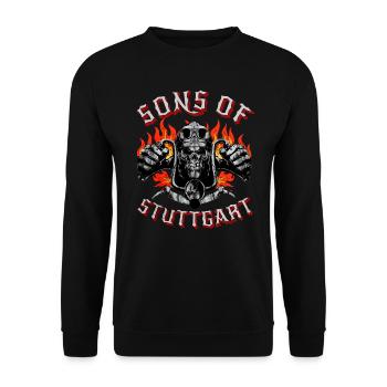 Stuttgart Biker Geschenk sons of Stuttgart - Unisex Pullover - Schwarz - Vorne - Alina (178cm) & Michal (187cm)