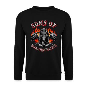 Braunschweig Biker Geschenk sons of Braunschweig - Unisex Sweatshirt - black - Front - Alina (178cm) & Michal (187cm)