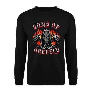 Krefeld Biker Geschenk sons of Krefeld - Unisex Pullover - Schwarz - Vorne - Alina (178cm) & Michal (187cm)