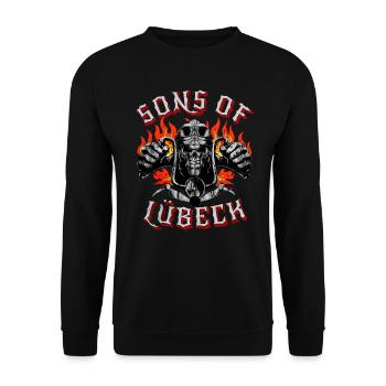Lübeck Biker Geschenk sons of Lübeck - Unisex Sweatshirt - black - Front - Alina (178cm) & Michal (187cm)