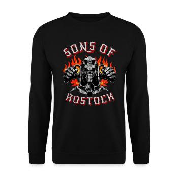 Rostock Biker Geschenk sons of Rostock - Unisex Pullover - Schwarz - Vorne - Alina (178cm) & Michal (187cm)