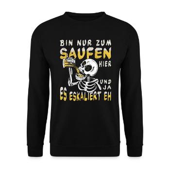 Bier trinken Saufen Es eskaliert eh party - Unisex Pullover - Schwarz - Vorne - Alina (178cm) & Michal (187cm)