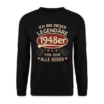 75. Geburtstag 1948 75 er Geburtstag - Unisex Pullover - Schwarz - Vorne - Alina (178cm) & Michal (187cm)