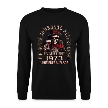 50. Geburtstag 1973 50er Guter Jahrgang - Unisex Pullover - Schwarz - Vorne - Alina (178cm) & Michal (187cm)