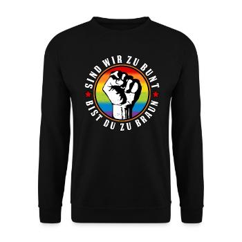 Antifaschistisches LGBTQ+ Anti Homophobie Protest - Unisex Pullover - Schwarz - Vorne - Alina (178cm) & Michal (187cm)