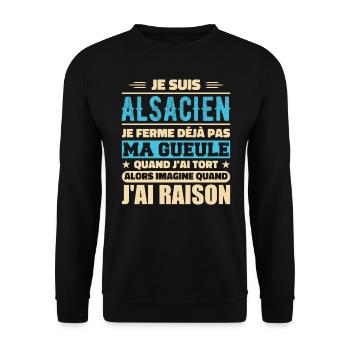 Alsacien Je Ferme Pas Ma Gueule Humour Alsace - Sweat-shirt Unisexe - noir - Devant - Alina (178cm) & Michal (187cm)