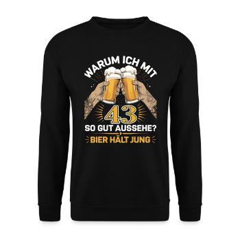Pourquoi est-ce que j’ai l’air si bien à 43 ans ? La bière vous garde jeune - Sweat-shirt Unisexe - noir - Devant - Alina (178cm) & Michal (187cm)