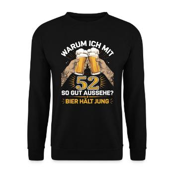 Pourquoi est-ce que j’ai l’air si bien à 52 ans ? La bière vous garde jeune - Sweat-shirt Unisexe - noir - Devant - Alina (178cm) & Michal (187cm)