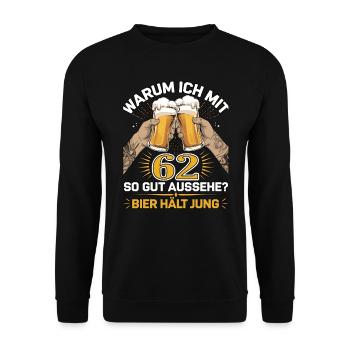 Pourquoi est-ce que j’ai l’air si bien à 62 ans ? La bière vous garde jeune - Sweat-shirt Unisexe - noir - Devant - Alina (178cm) & Michal (187cm)