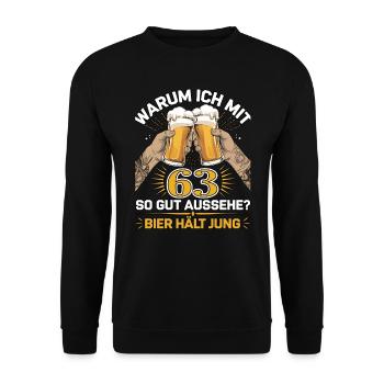Pourquoi est-ce que j’ai l’air si bien à 63 ans ? La bière vous garde jeune - Sweat-shirt Unisexe - noir - Devant - Alina (178cm) & Michal (187cm)