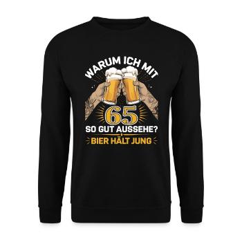 Pourquoi est-ce que j’ai l’air si bien à 65 ans ? La bière vous garde jeune - Sweat-shirt Unisexe - noir - Devant - Alina (178cm) & Michal (187cm)