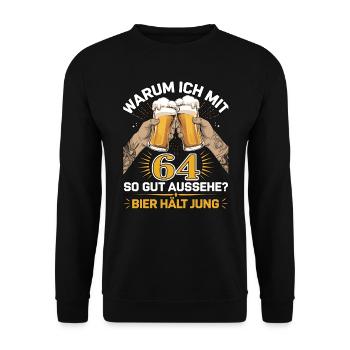 Pourquoi est-ce que j’ai l’air si bien à 64 ans ? La bière vous garde jeune - Sweat-shirt Unisexe - noir - Devant - Alina (178cm) & Michal (187cm)