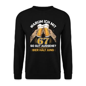 Pourquoi est-ce que j’ai l’air si bien à 67 ans ? La bière vous garde jeune - Sweat-shirt Unisexe - noir - Devant - Alina (178cm) & Michal (187cm)