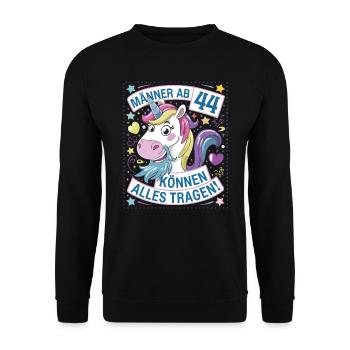 Men over 44 can wear anything for their 44th birthday - Unisex Sweatshirt - black - Front - Alina (178cm) & Michal (187cm)