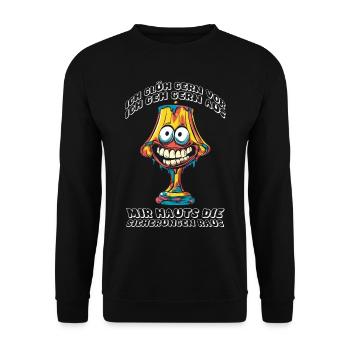 Möbelstück - Lampe aus den 70ern - Ich glüh gern - Unisex Pullover - Schwarz - Vorne - Alina (178cm) & Michal (187cm)