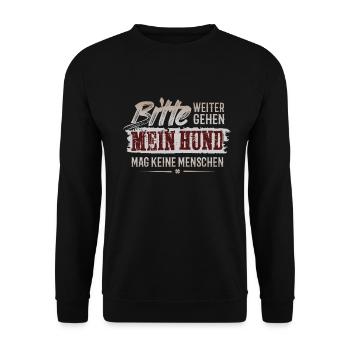 Bitte weitergehen! Mein Hund mag keine Menschen. - Unisex Pullover - Schwarz - Vorne - Alina (178cm) & Michal (187cm)