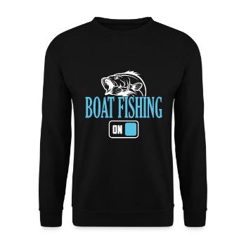 Fischerboot Angelmodus Ein - Unisex Pullover - Schwarz - Vorne - Alina (178cm) & Michal (187cm)