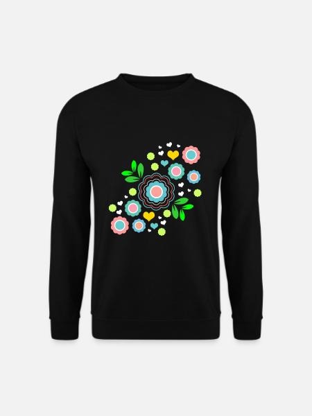 Flower Hippie buntes Blumenmuster - Unisex Pullover - Schwarz
