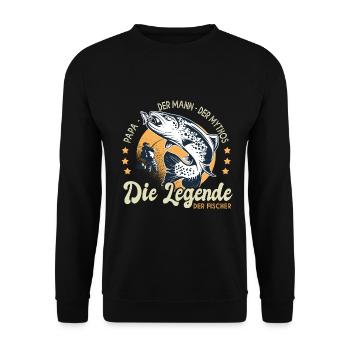 papa, der Mann, der Mythos, die Legende, der Fisch - Unisex Pullover - Schwarz - Vorne - Alina (178cm) & Michal (187cm)