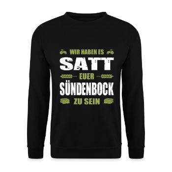 Wir Haben Es Satt Euer Sündenbock Zu Sein Landwirt - Unisex Pullover - Schwarz - Vorne - Alina (178cm) & Michal (187cm)