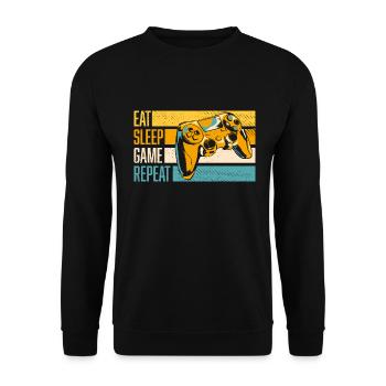 Eat - Sleep - Game - Repeat, trendiges Gamer Shirt - Unisex Pullover - Schwarz - Vorne - Alina (178cm) & Michal (187cm)