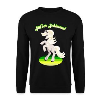 Schimmel süßes Pferd weißes Pferdchen Reiterhof - Unisex Pullover - Schwarz - Vorne - Alina (178cm) & Michal (187cm)