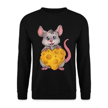 Cute Mouse niedliche Maus mit Käse Herz Geschenk - Unisex Pullover - Schwarz - Vorne - Alina (178cm) & Michal (187cm)