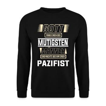 Pazifist, einer der mutigsten Männer der Welt - Unisex Pullover - Schwarz - Vorne - Alina (178cm) & Michal (187cm)