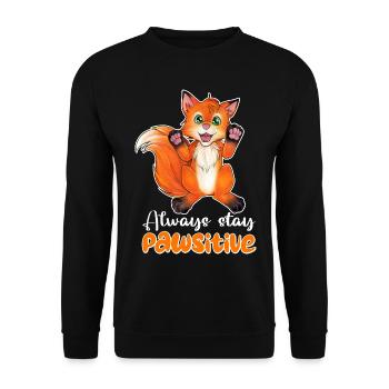 Always stay positive - niedlicher Fuchs - Wortwitz - Unisex Pullover - Schwarz - Vorne - Alina (178cm) & Michal (187cm)
