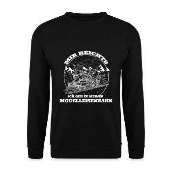 Dampflok Modelleisenbahn - Unisex Pullover - Schwarz - Vorne - Alina (178cm) & Michal (187cm)