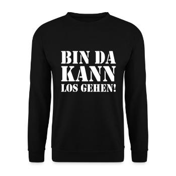 Bin da kann losgehen - Unisex Pullover - Schwarz - Vorne - Alina (178cm) & Michal (187cm)