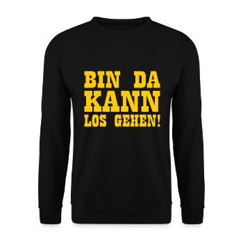 Bin da kann losgehen - Unisex Pullover - Schwarz - Vorne - Alina (178cm) & Michal (187cm)