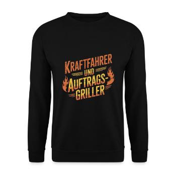 Kraftfahrer und Auftragsgriller - Unisex Pullover - Schwarz - Vorne - Alina (178cm) & Michal (187cm)
