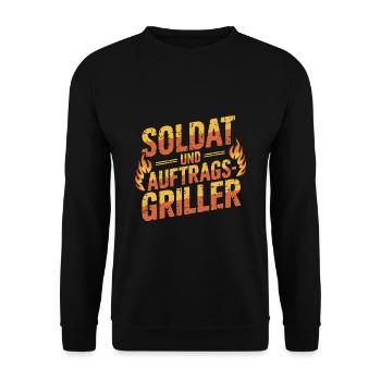 Soldat und Auftragsgriller BBQ Grillen - Unisex Pullover - Schwarz - Vorne - Alina (178cm) & Michal (187cm)