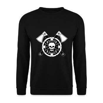 Schild mit Axt - Unisex Pullover - Schwarz - Vorne - Alina (178cm) & Michal (187cm)