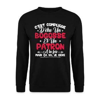 Compliqué d'être un bogosse et un patron - Sweat-shirt Unisexe - noir - Devant - Alina (178cm) & Michal (187cm)
