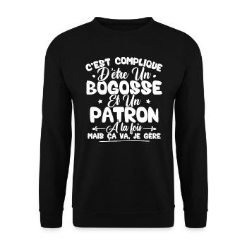 Compliqué d'être un bogosse et un patron - Sweat-shirt Unisexe - noir - Devant - Alina (178cm) & Michal (187cm)