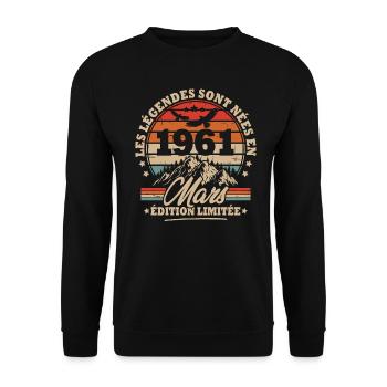 Cadeau D'anniversaire Nées En Mars 1961 - Sweat-shirt Unisexe - noir - Devant - Alina (178cm) & Michal (187cm)