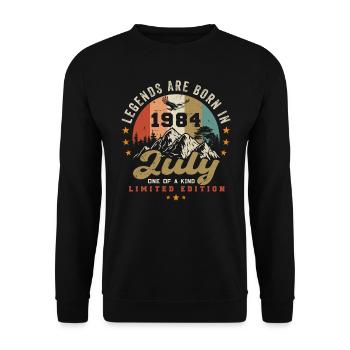 Jahrgang Geboren im Juli 1984 Jubiläum Juli 1984 - Unisex Pullover - Schwarz - Vorne - Alina (178cm) & Michal (187cm)