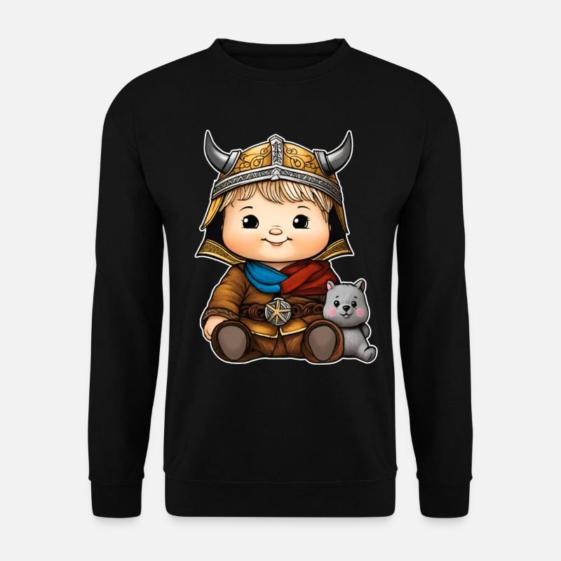 Baby Wikinger mit Kuscheltier - Unisex Pullover - Schwarz