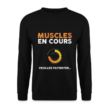 Muscles en cours humour pour mon sportif - Sweat-shirt Unisexe - noir - Devant - Alina (178cm) & Michal (187cm)