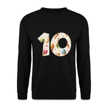 EISCREME NUMMER 10 JAHRE EIS 10. GEBURTSTAG - Unisex Pullover - Schwarz - Vorne - Alina (178cm) & Michal (187cm)