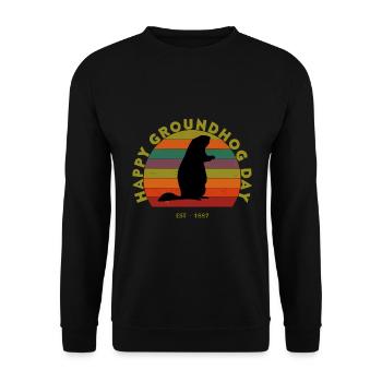 Murmeltier Groundhog Day Schatten Retro Vintage - Unisex Pullover - Schwarz - Vorne - Alina (178cm) & Michal (187cm)