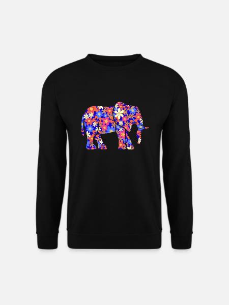 Elefant Bunt Blumen - Unisex Pullover - Schwarz