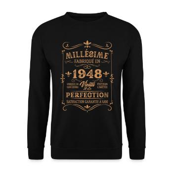 Cadeau D'anniversaire Millésime Fabriqué En 1948 - Sweat-shirt Unisexe - noir - Devant - Alina (178cm) & Michal (187cm)