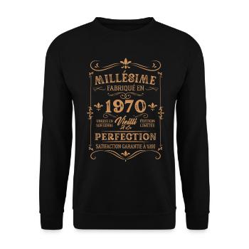 Cadeau D'anniversaire Millésime Fabriqué En 1970 - Sweat-shirt Unisexe - noir - Devant - Alina (178cm) & Michal (187cm)